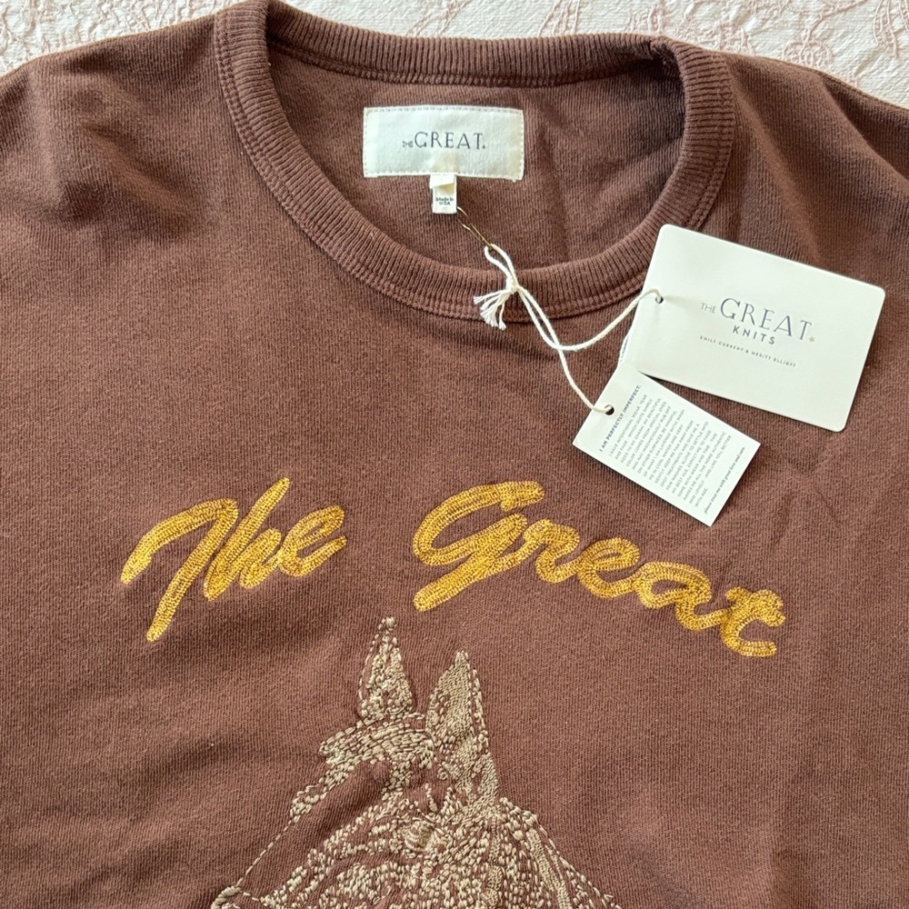 THE GREAT. Brown Sweatshirt with Gold Accents